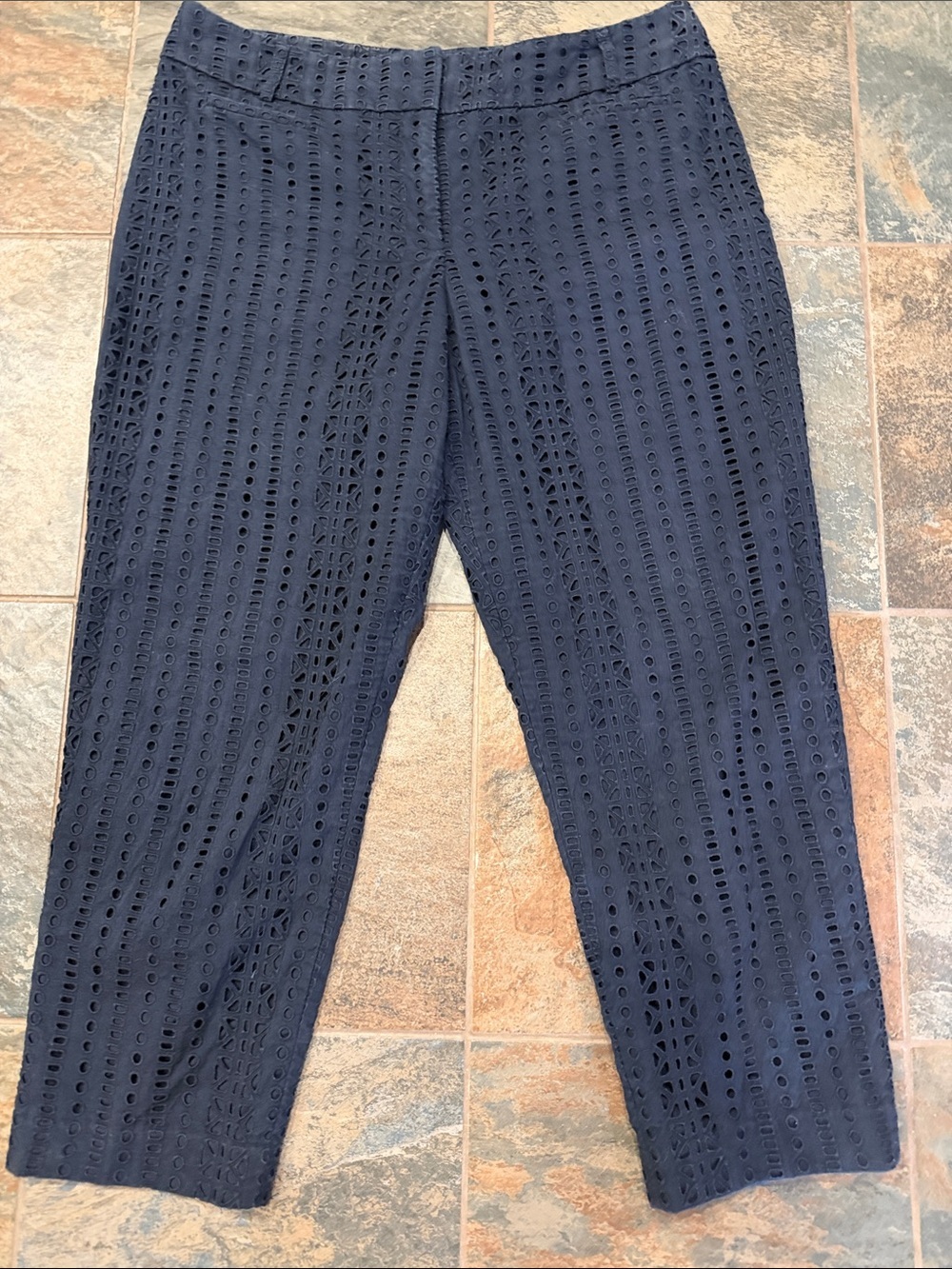 Cropped Navy Eyelet Ankle Pants